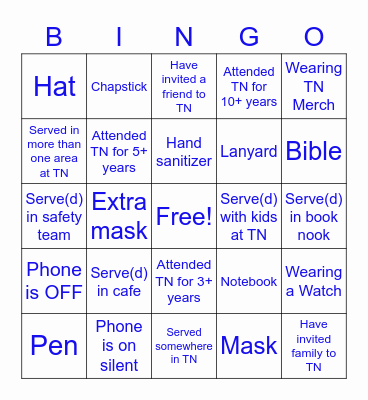 Volunteer Pep Rally Bingo Card