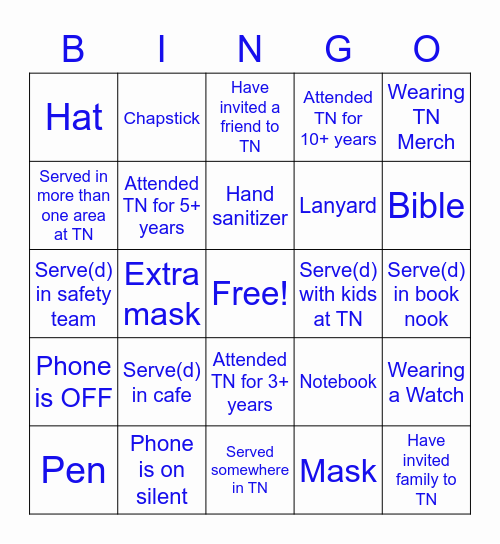 Volunteer Pep Rally Bingo Card