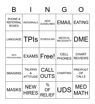 STAFF MEETING Bingo Card