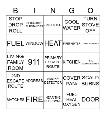 FIRE SAFETY BINGO Card