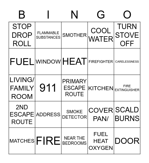 Fire Safety Bingo Card