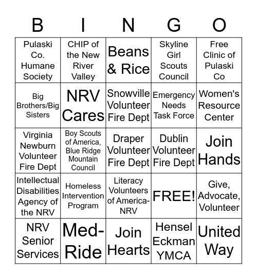 United Way Bingo Card