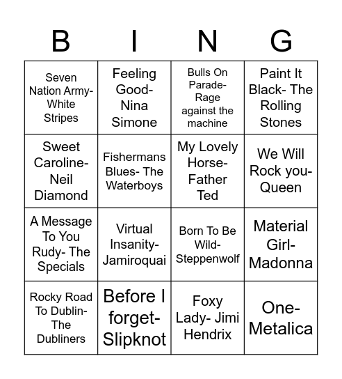 Music Bingo Card 2 Bingo Card