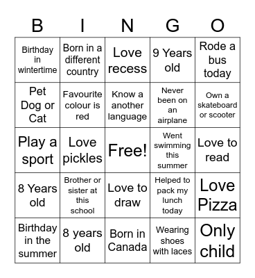 Get to Know You-School Bingo Card