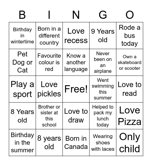 Get to Know You-School Bingo Card