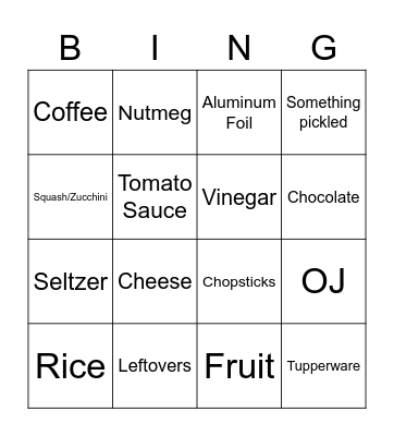 Bingo: Chopped Edition Bingo Card