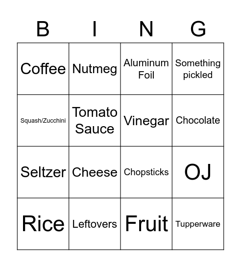 Bingo: Chopped Edition Bingo Card