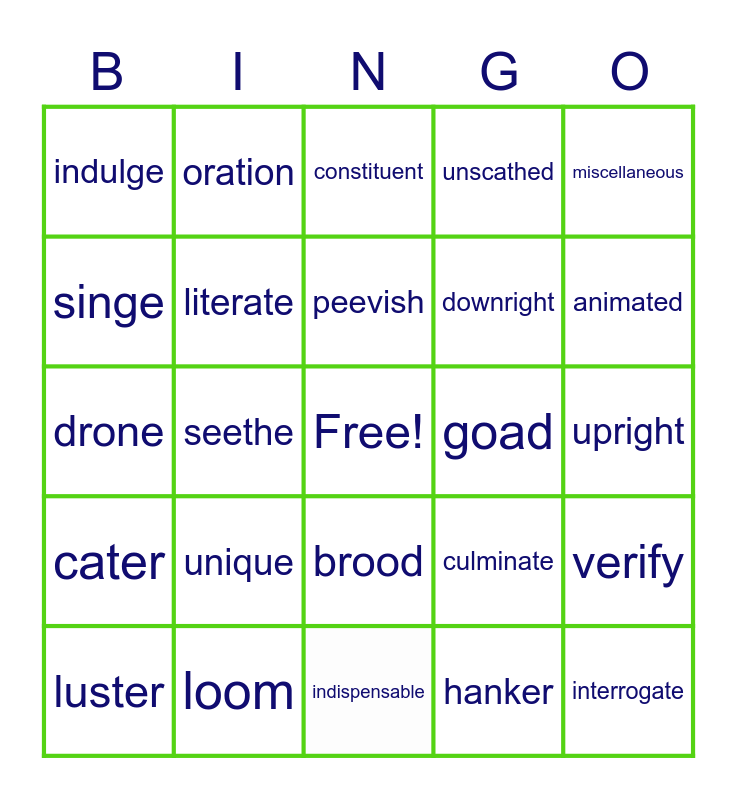 7th Grade Unit 3 Vocabulary Bingo Card