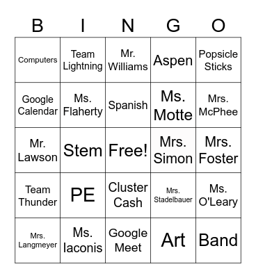 Thunder Cluster Bingo Card