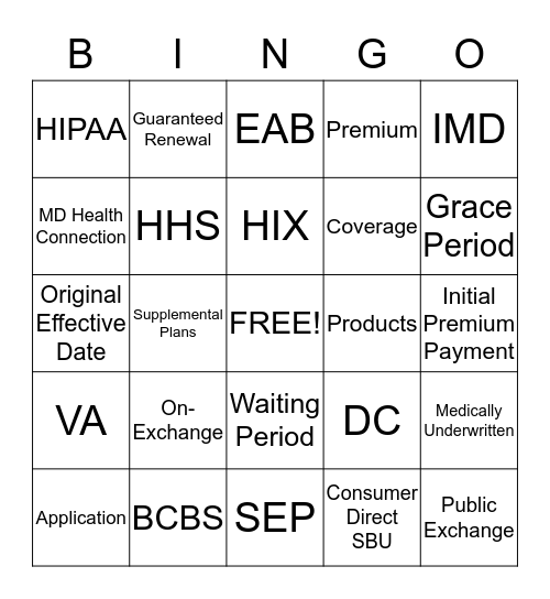 Enrollment Bingo Card