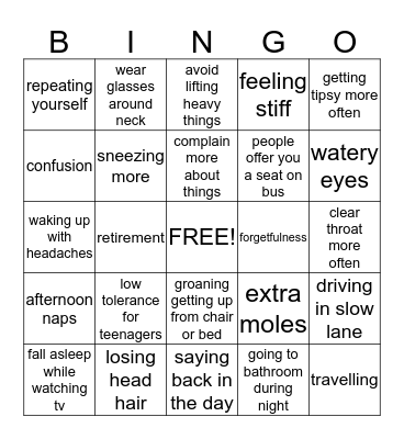 OVER THE HILL Bingo Card