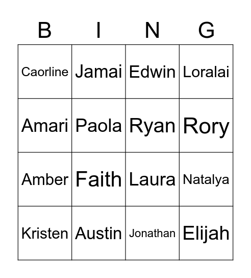 3A Bingo Card