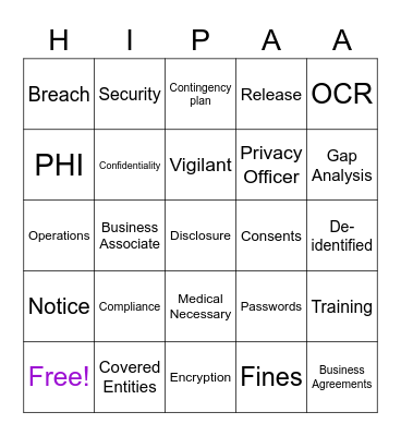 Medical Term Bingo Card