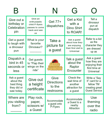 Camp Guest Service BINGO Card