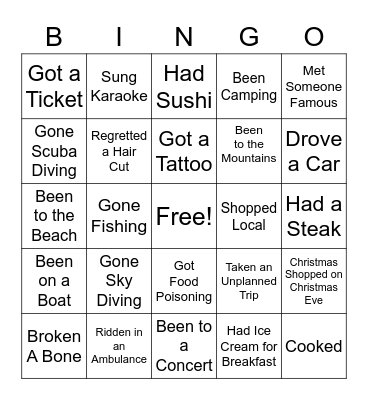 Have You Ever Bingo Card