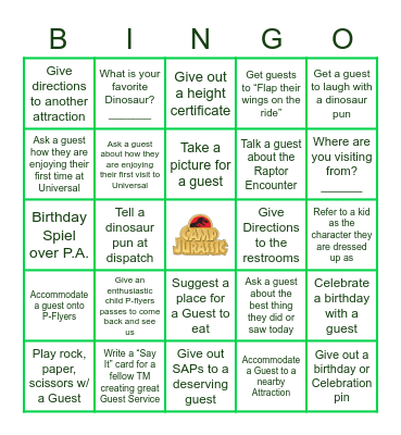 Camp Guest Service BINGO Card