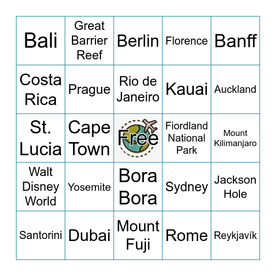 Vacation Destinations Bingo Card