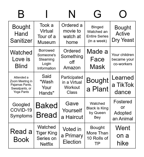 CFB Quarantine Bingo Card