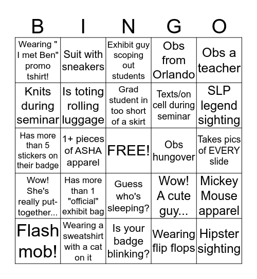 ASHA People! Bingo Card