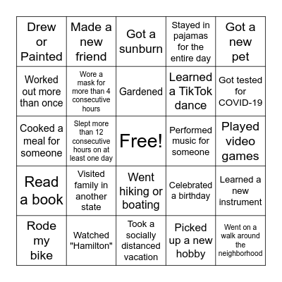 Summer 2020 Bingo Card