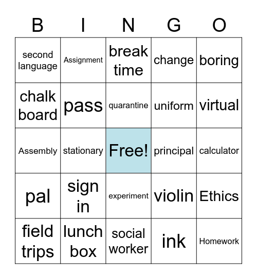 BACK TO SCHOOL ! Bingo Card