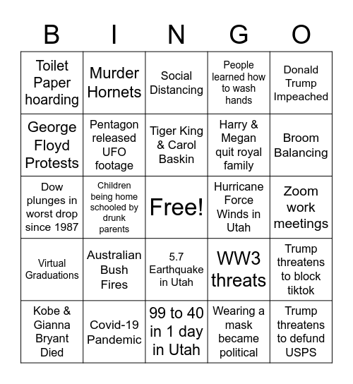2020 Bingo Card