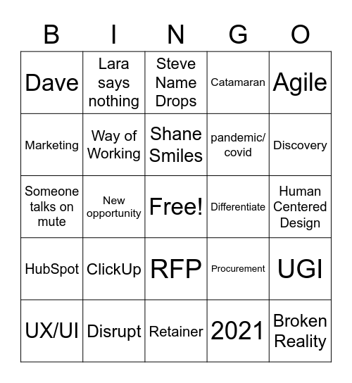 Engagement Meeting Bingo Card