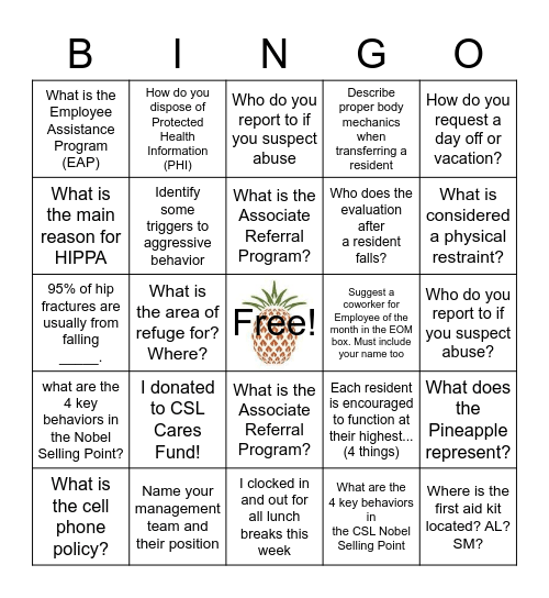 Support Staff Bingo Card