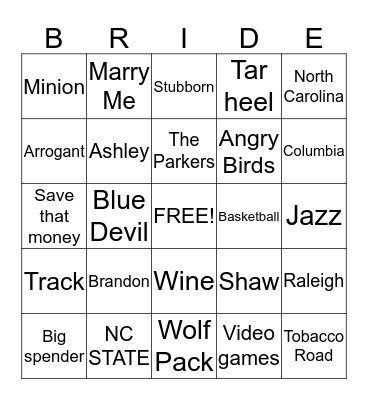 Ashley and Brandon's Life Bingo Card