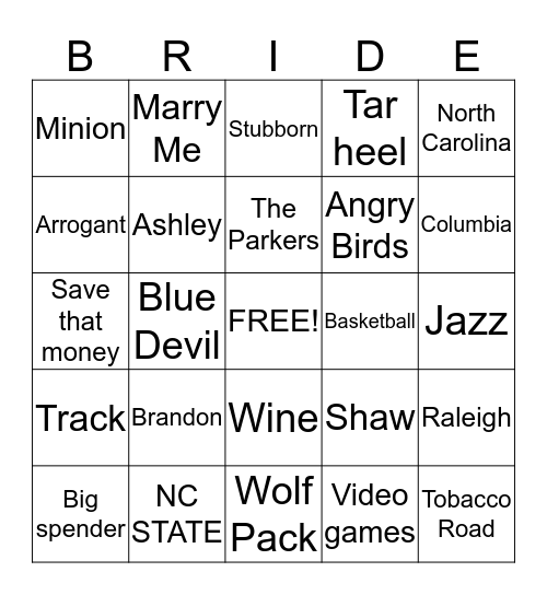 Ashley and Brandon's Life Bingo Card