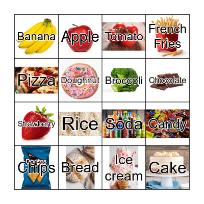 Healthy/Unhealthy Food Bingo Card