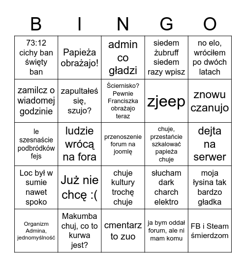 Teequill text bingo Card