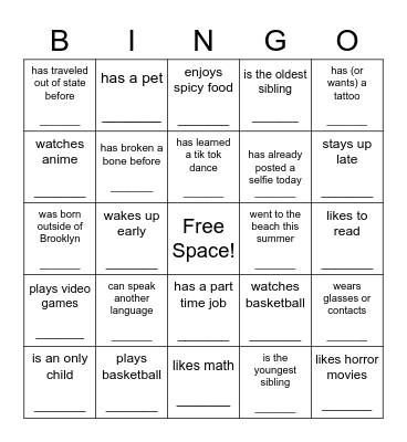 Getting to Know You Bingo Card