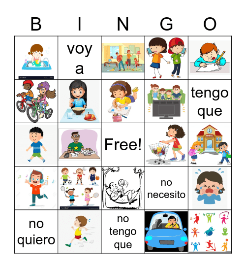 Verbs and Infinitive Phrases Bingo Card