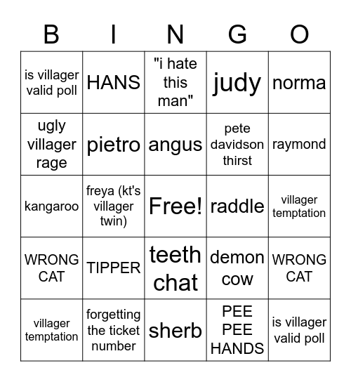 kiki hunt bingo (ﾉ◕ヮ◕)ﾉ*:･ﾟ✧ Bingo Card