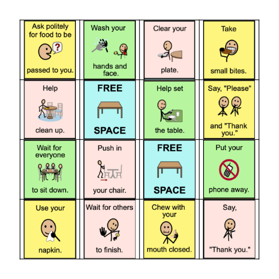 Table Manners Bingo Card