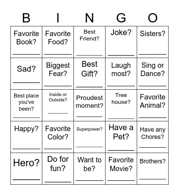 Getting to Know You!! Bingo Card