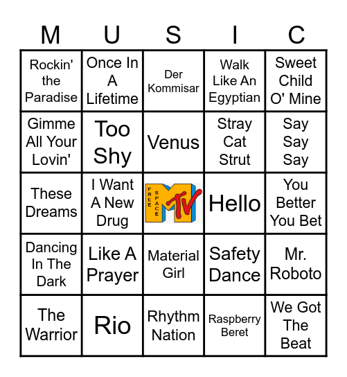 I WANT MY MTV!! Bingo Card