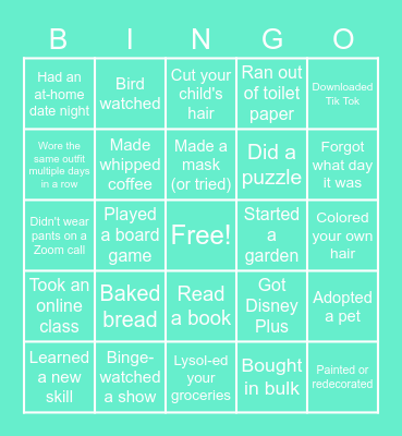 Mom COVID Bingo Card