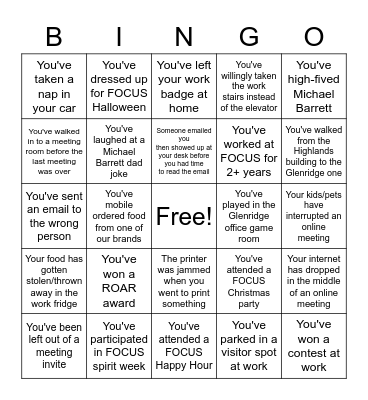 FOCUS Revenue Team Bingo Card