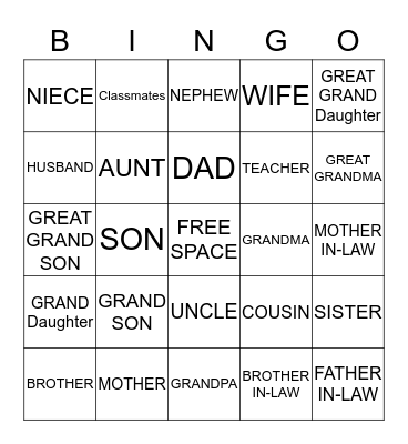 Family Bingo Card