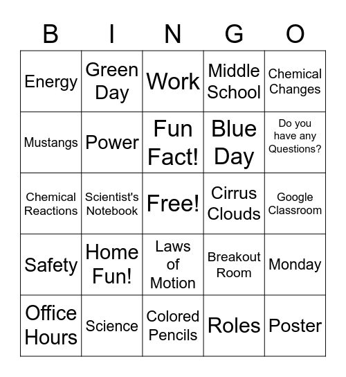 Untitled Bingo Card