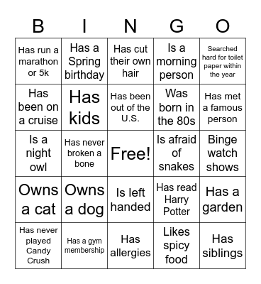 Find Someone Who... Bingo Card