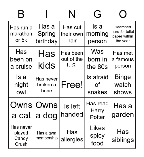 Find Someone Who... Bingo Card