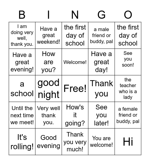 Getting to know you ! Bingo Card