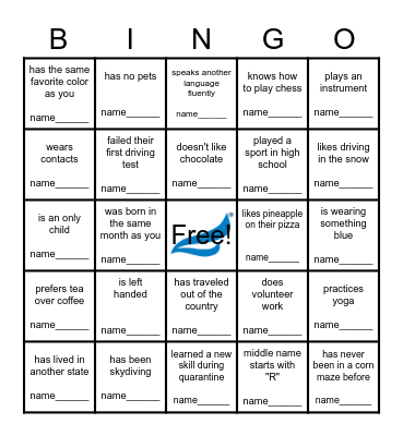 Get to Know You Bingo Card