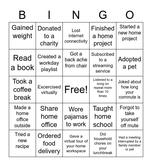 Valerie's Team Virtual Bingo Card