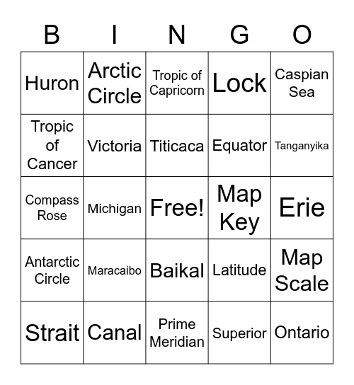 World Lakes Bingo Card