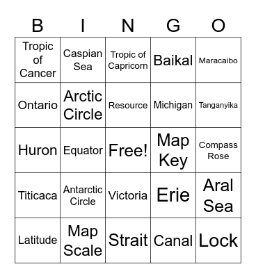 World Lakes Bingo Card
