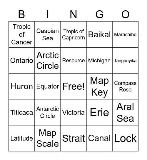World Lakes Bingo Card